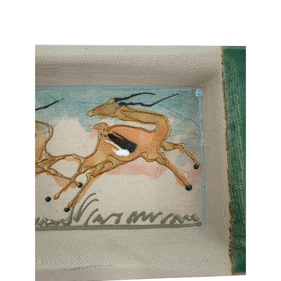 Ceramic Rectangular Tray With Hand-Painted Antelope Design - Picture 4 of 7
